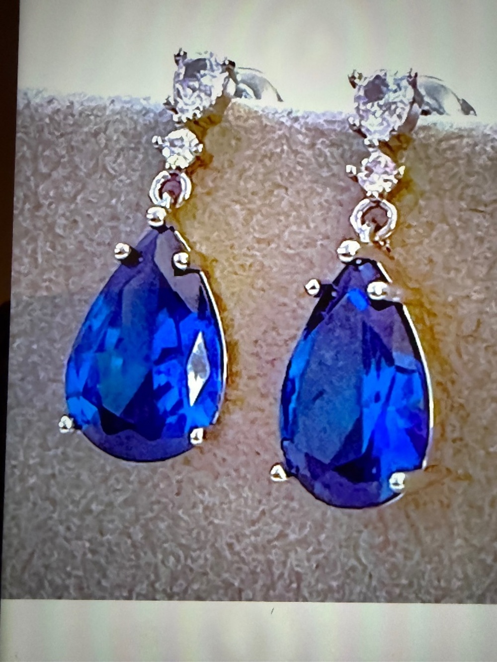 Blue Sapphire Teardrop Earrings: White Topaz Accents, 14kt White Gold/Silver